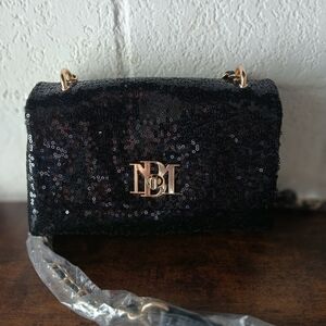 Badgley Mischka Black Sequin Crossbody Bag